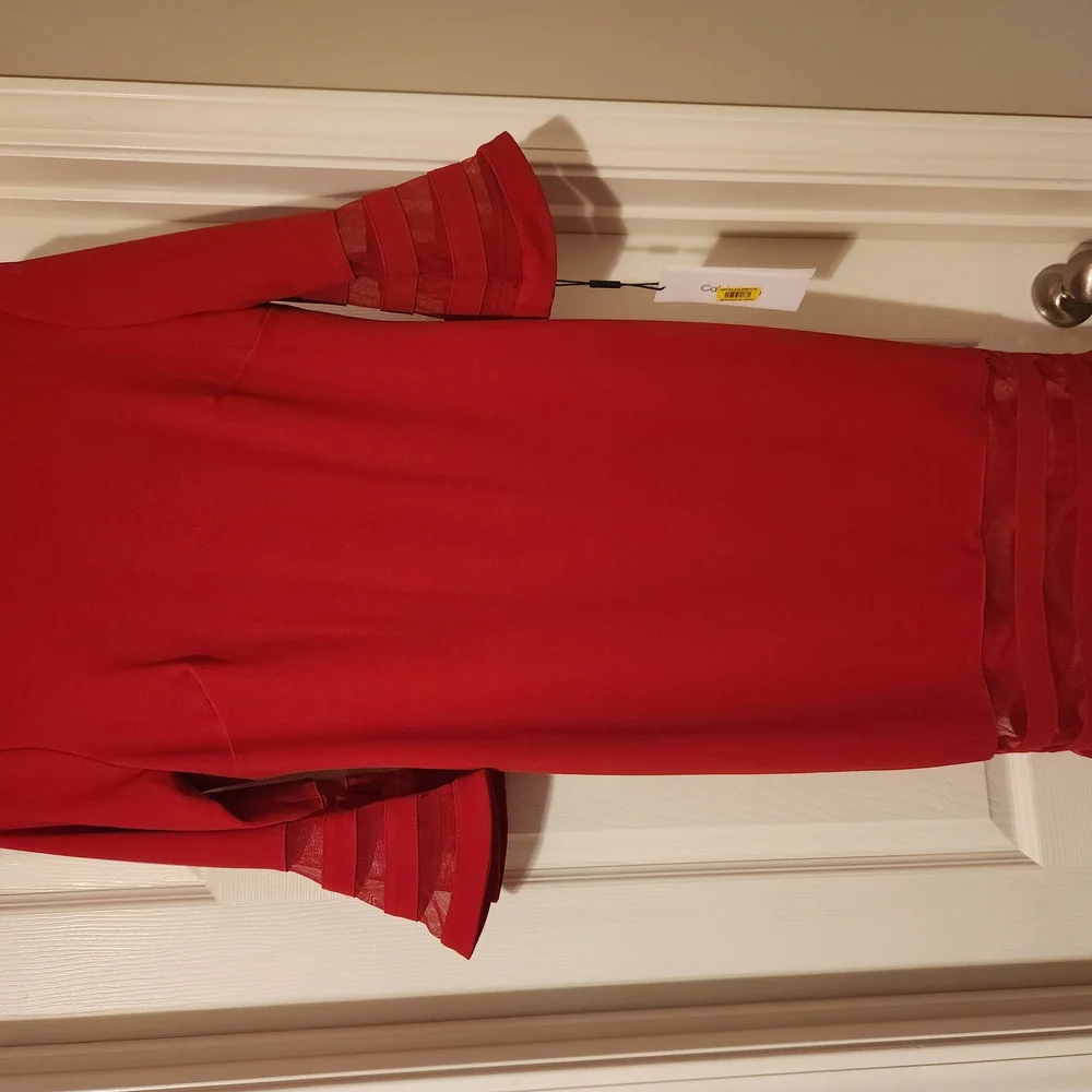 Calvin Kline Elegant Red Women's Dress With Bell 3/4 Sleeves - Picture 5 of 6